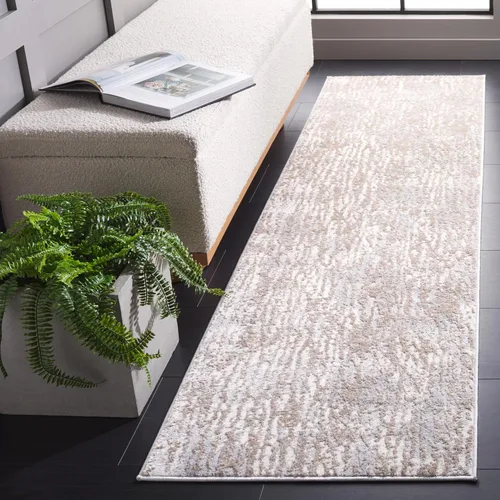 SAFAVIEH Lagoon Collection - Alfombra de pasillo, 2 pies 2 pulgadas x 8 pies, beige y gris, diseño abstracto moderno, no desprende pelusa y de fácil