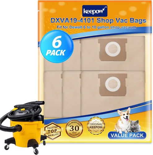 KEEPOW Paquete de 6 bolsas para aspiradora Dewalt de 6 a 10 galones, compatibles con Dewalt DXV06P, DXV09P, DXV10P, DXV09PA, DXV10PL, DXV10S,