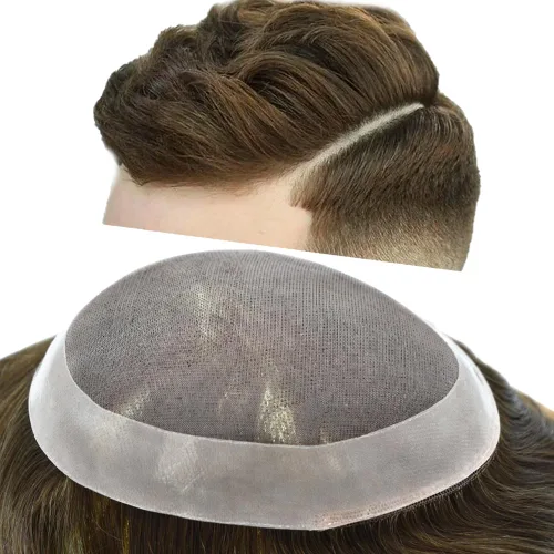 Miniatura 56 de Tupé para hombre, pieza de cabello humano real, monofilamento, tupé para hombres, postizos, unidades de sistema de reemplazo de cabello, gris