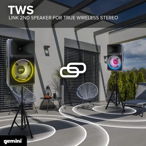 Miniatura 5 de Gemini - Altavoz PA alimentado de 15 pulgadas, altavoz PA Bluetooth de 2200 W con mezclador, entradas XLR, altavoces DJ activos para fiestas