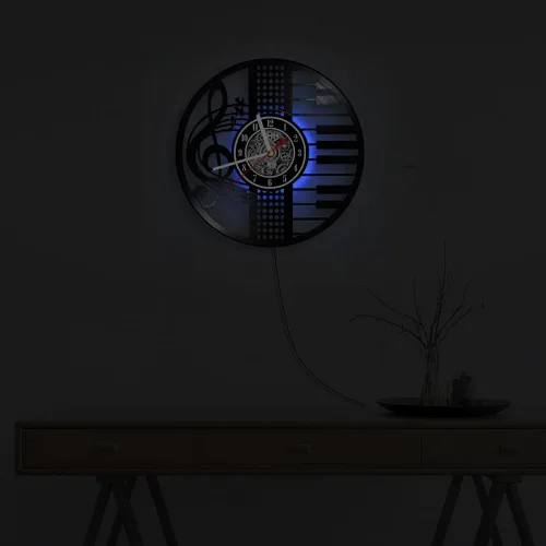 Miniatura 7 de The Geeky Days Treble Clef Musical Notes LED Illuminated Vinyl Record Wall Clock for Music Room Studio Artistic Home Decor Illuminated Timepieces