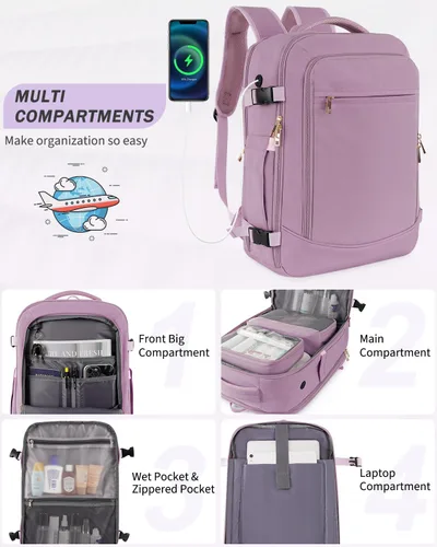 Miniatura 5 de Mochila de viaje para mujeres y hombres, mochila aprobada para vuelos de 40 L, bolsa de viaje para artículos personales con múltiples bolsillos