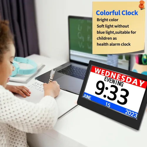 Miniatura 5 de AINFTIME Reloj DST con día y fecha para ancianos, 3 pantallas, calendario digital, alarma, día, demencia, Alzheimer, reloj con pantalla extragrande