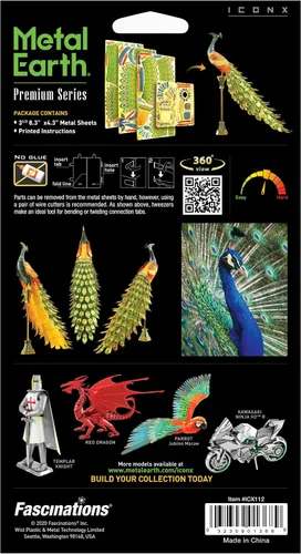 Miniatura 2 de Metal Earth Fascinations Premium Series Peacock 3D Kit de modelo de metal con pinzas