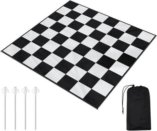 Tapete gigante de nailon para juego de ajedrez de 9 x 9 pies para exteriores con 4 clavos de tierra y bolsa de almacenamiento, compatible con juegos