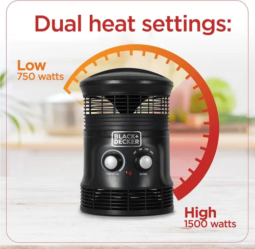 Miniatura 2 de BLACK+DECKER Combo de calentador envolvente de 360 grados y ventilador, calentador de espacio de 360 grados para escritorio de oficina, oficina