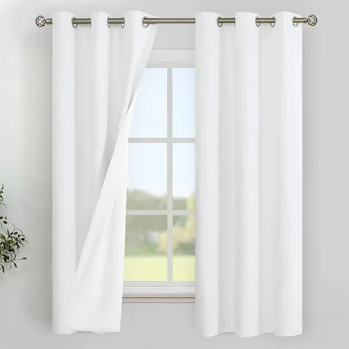 Miniatura 22 de YoungsTex - Cortinas de lino beige 100% opacas para dormitorio de 63 pulgadas de largo, cortinas cortas con aislamiento térmico y ojales