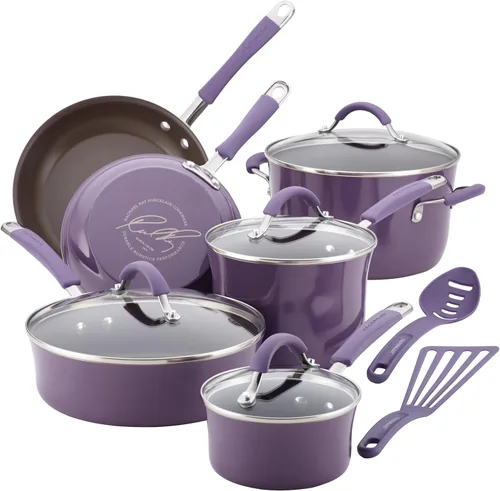 Rachael Ray Cucina - Juego de ollas y sartenes antiadherentes, 12 piezas, color púrpura lavanda