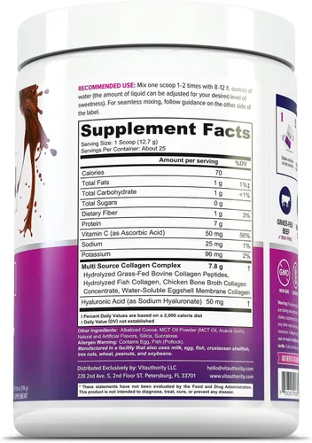 Miniatura 3 de Polvo de péptidos de colágeno múltiple para mujeres, polvo de colágeno de chocolate hidrolizado para mujeres con tipos I II III V y X, vitamina C
