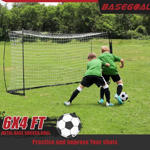 Miniatura 3 de BaseGoal Portería de Fútbol, Red de Fútbol, Porterías de Fútbol para Patio Trasero, con Marco de Lazo, Base Metálica Plegable y Escalera de Agilidad