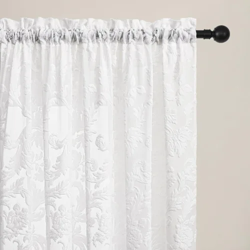 Miniatura 19 de Cortinas traslúcidas blancas bordadas florales de 63 pulgadas, cortinas de gasa con bolsillo para barra para sala de estar, dormitorio, paneles