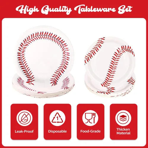 Miniatura 3 de WILDPARTY Juego de 96 piezas de suministros para fiesta de béisbol para 24 invitados, incluyendo platos de papel de béisbol, platos de postre