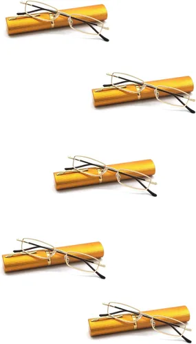 Miniatura 11 de Paquete de 5 lentes de lectura delgados de metal con estuche de tubo para hombres y mujeres, multicolor