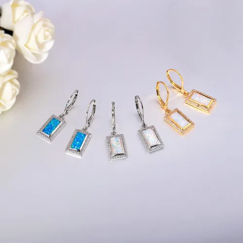 Miniatura 5 de CiNily Aretes de aro para mujer, diseño de ópalo chapado en oro blanco, joyería de regalo
