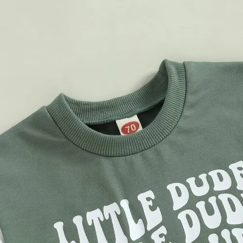 Miniatura 66 de Conjunto de traje de verano para bebé niño pequeño, manga corta, cuello redondo, letras impresas, lindo traje de verano, conjunto de 2 piezas