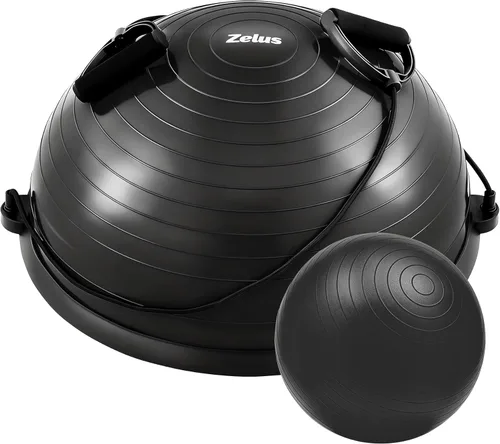 ZELUS Entrenador de pelota de equilibrio con bandas de resistencia y bomba de pie, pelota de yoga inflable para entrenamientos de gimnasio en casa,