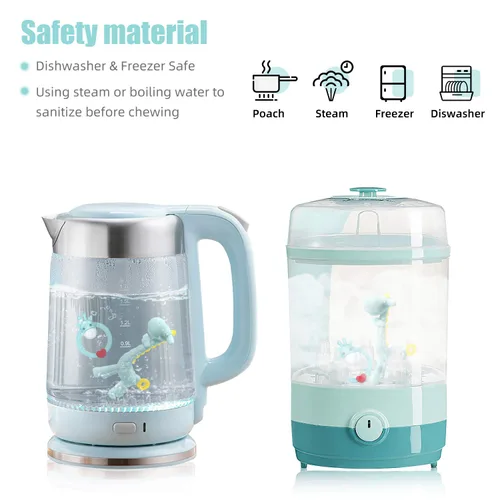 Miniatura 7 de SHARE&CARE Juguete mordedor de silicona sin BPA con estuche de almacenamiento, para niños mayores de 3 meses, alivio del dolor de encías y baby Azul