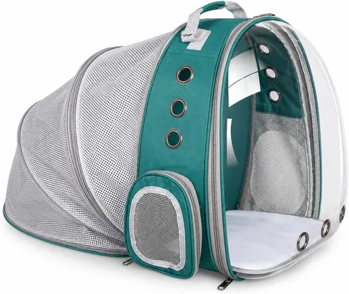Miniatura 13 de Mochila expandible para gatos y perros, mochila de viaje para mascotas con ventana de burbujas con malla transpirable, estructura anticolapso, Negro