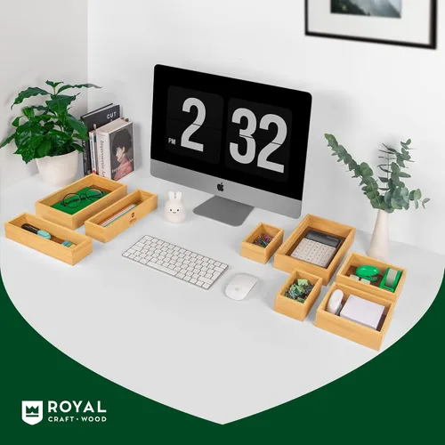 Miniatura 5 de ROYAL CRAFT WOOD Caja organizadora de cajones de bambú de lujo, juego de papeleras, organizador de cajones multiusos para cocina, baño, escritorio