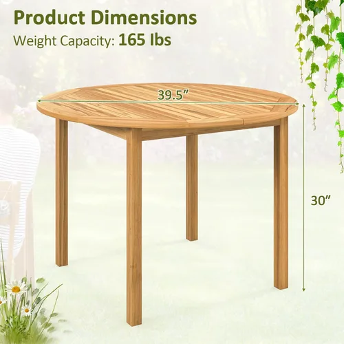 Miniatura 3 de Tangkula Mesa de comedor redonda para exterior, Mesa de madera de acacia para 4 personas de gran tamaño, Mesa de patio estilo granja para bistró