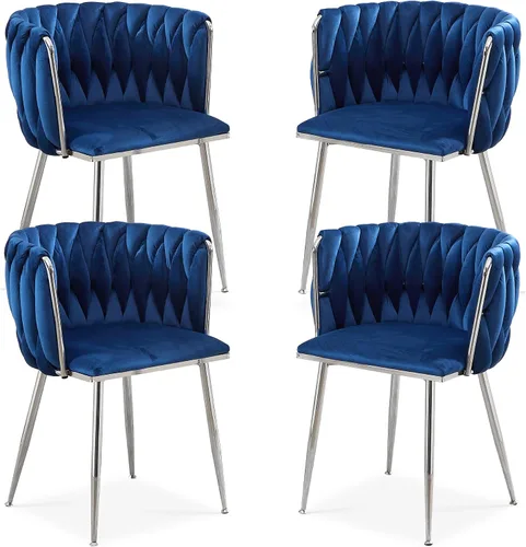 Miniatura 31 de Juego de 2 sillas de comedor de terciopelo, sillas laterales tapizadas tejidas con patas de metal plateado, Sillas de Comedor 2, sillas decorativas