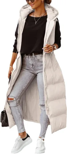 Miniatura 2 de Shanfetl Chaleco largo acolchado con capucha para mujer, sin mangas, chaleco acolchado, abrigo de invierno