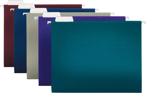 Office Depot Carpetas colgantes de archivos de 2 tonos, corte de 1/5, 8 1/2 pulgadas x 11 pulgadas, tamaño carta, colores surtidos, caja de 25,
