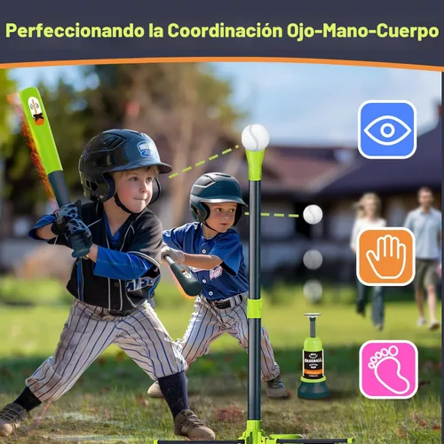 Miniatura 5 de Juego de 3 en 1 de Bola T para Niños, Juego de Camiseta de Bateo de Béisbol con Altura Ajustable y Colgante con 2 Bate, Soporte de Bateo de Teeball