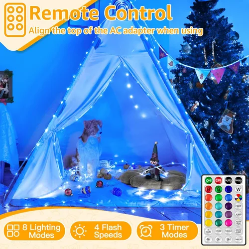 Miniatura 4 de Ollny Cuerda de luces para exteriores que cambian de color, 66 pies, 200 luces LED impermeables enchufables de Navidad con control remoto, 16