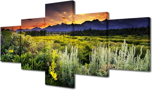 Miniatura 20 de TUMOVO Lienzo decorativo para pared de sala de estar, 5 paneles de naturaleza, Alaska, Estados Unidos, autopista alrededor de montañas, paisaje
