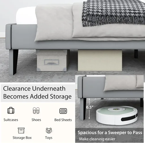 Miniatura 6 de Giantex Base de cama tapizada de terciopelo individual con cabecero, cama de plataforma moderna con listones de madera fuertes y estribo de 2