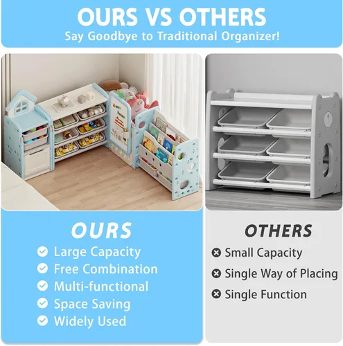 Miniatura 7 de DEYGIA Organizador plegable de almacenamiento de juguetes para niños con 10 contenedores extraíbles y estantería de 3 niveles, organizador
