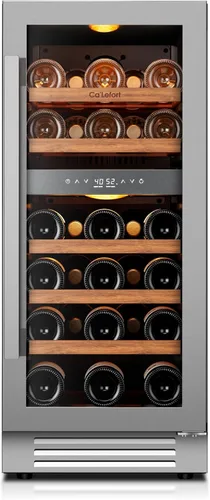 Ca'Lefort Refrigerador de vino de 15 pulgadas, refrigerador de vino de 28 botellas, puerta de vidrio para refrigerador de vino de 40-65 °F,