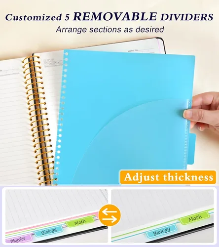 Miniatura 3 de Cuaderno de 5 asignaturas con reglas universitarias y divisores de bolsillos removibles con pestañas, 240 páginas, cuaderno en espiral de 21.59 x