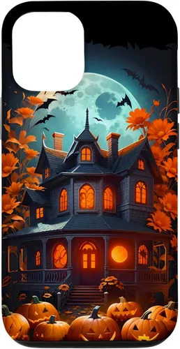Miniatura 25 de Funda para iPhone 11 Pro Max Halloween espeluznante casa embrujada murciélagos y calabazas talladas