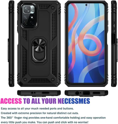 Miniatura 2 de Funda para Redmi Note 11 4G/para Redmi Note 11S 2201117TY con protector de pantalla de vidrio templado, [grado militar] Soporte magnético
