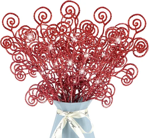 Miniatura 11 de 24 piezas de adornos de Navidad con purpurina, palitos decorativos, palillos de dulces, rociadores rizados, ramitas para Halloween, ramas de árbol