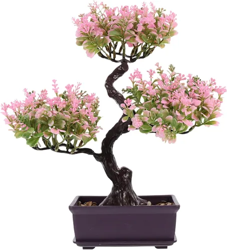 Cabilock Árbol de bonsái artificial, decoración de bonsái artificial, modelo de planta verde artificial, planta en maceta para el hogar, mesa, Rosa