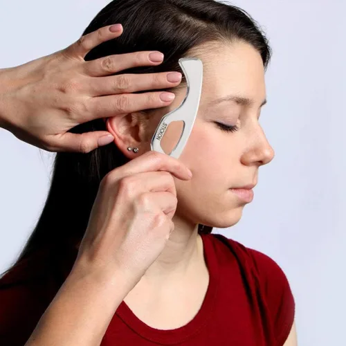 Miniatura 2 de STICKON Herramienta de masaje de raspado Gua Sha de acero inoxidable Herramientas IASTM gran herramienta de movilización de tejidos blandos (forma L)