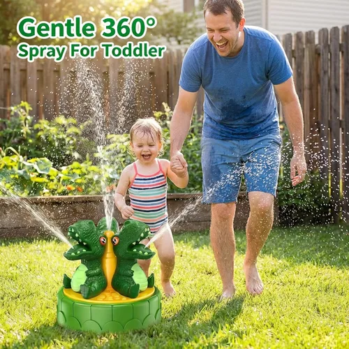 Miniatura 2 de Aspersor de agua de dinosaurio para niños pequeños: rociador de agua suave giratorio de 360° para un juego seguro en el patio trasero