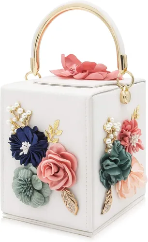 Miniatura 11 de Milisente Bolso de mano de noche para mujer, caja cuadrada floral, bolsos de noche, bolsos cruzados de hombro, bolso de mano de flores para boda