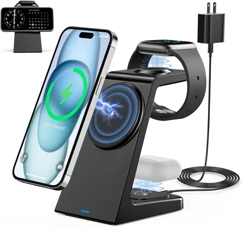 Estación de carga inalámbrica magnética 3 en 1 Apple Cargador de 20W Soporte de carga magnética inalámbrica para iPhone 16 15 14 13 12 Pro/Pro