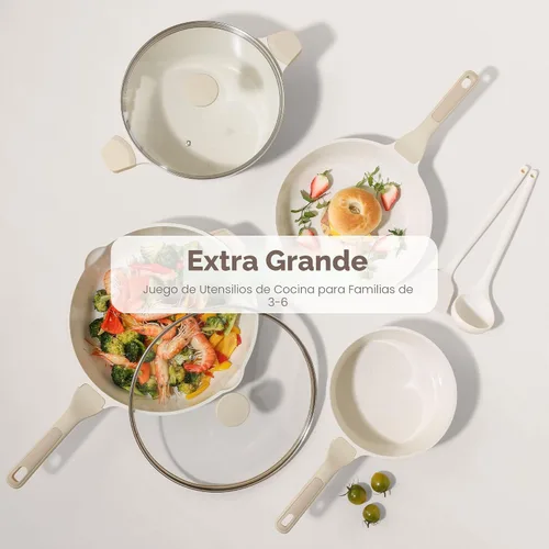 Miniatura 7 de SENSARTE Juego de utensilios de cocina de cerámica antiadherente de gran tamaño de 13 piezas, juego de ollas y sartenes saludables, juego de cocina