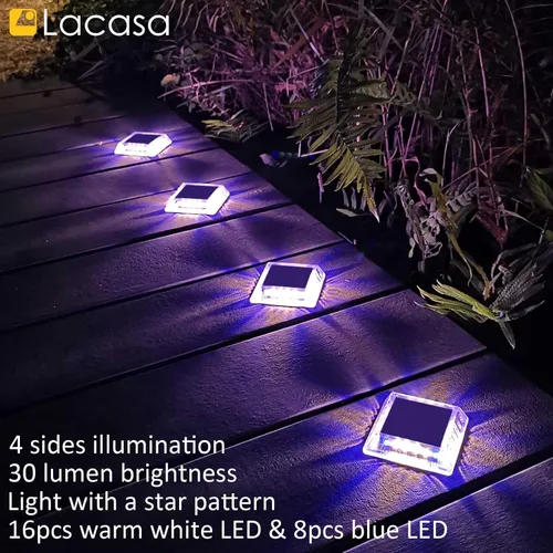 Miniatura 5 de Lacasa Luz Solar para Exteriores, Juego de 4 Piezas, 30LM, IP68 Resistente al Agua, Luz Solar de Jardín Automática de Encendido/Apagado para Paquete
