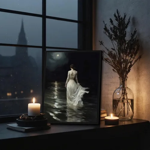 Miniatura 2 de Arte de pared enmarcado de mujer melancólica Arte de pared de academia oscura Pintura decorativa victoriana gótica Arte de mujer en impresión