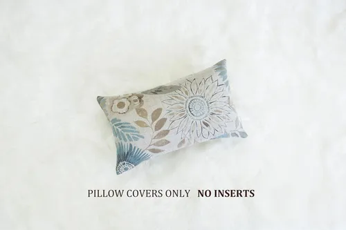 Miniatura 2 de Mika Home Paquete de 2 fundas de cojín rectangulares decorativas oblongas para silla, patrón de girasol, 12 x 20 pulgadas, color azul crema