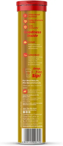 Miniatura 7 de Plix Pure Himalayan Shilajit - Tabletas efervescentes de 250 mg con musli seguro y azafrán, energía natural y apoyo de fuerza, sabor naranja, 120