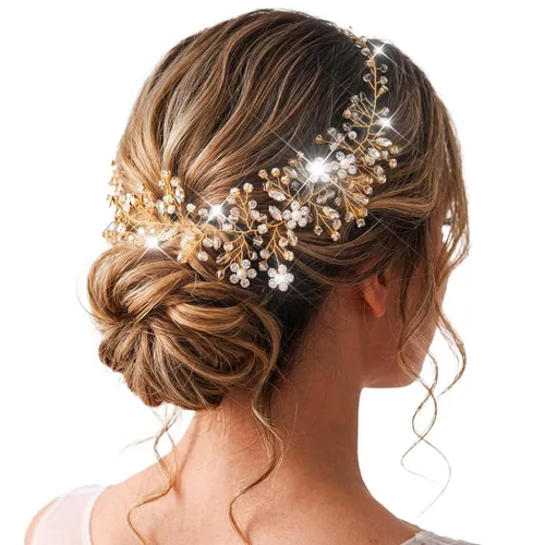 Catery Diadema dorada con diamantes de imitación para novias y mujeres