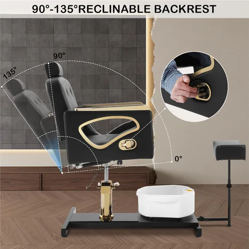 Miniatura 6 de Silla de pedicura sin fontanería para tecnología de uñas, con reposapiés ajustable y cuenco de baño de masaje, taburete de pedicura rodante, unidad