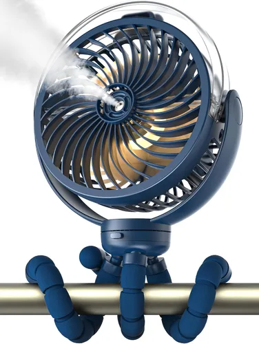 Miniatura 9 de Ventilador de cochecito nebulizador, ventilador portátil con batería de 6000 mAh con luz y giro de 360°, ventiladores personales con trípode